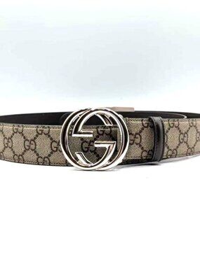 Gucci Men’s Supreme Interlocking G W40mm Silver Buckle Calfskin Belt Ebony Cocoa